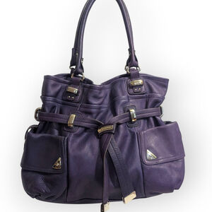 B. Makowsky Purple Leather Satchel Shoulder Leopard Inside